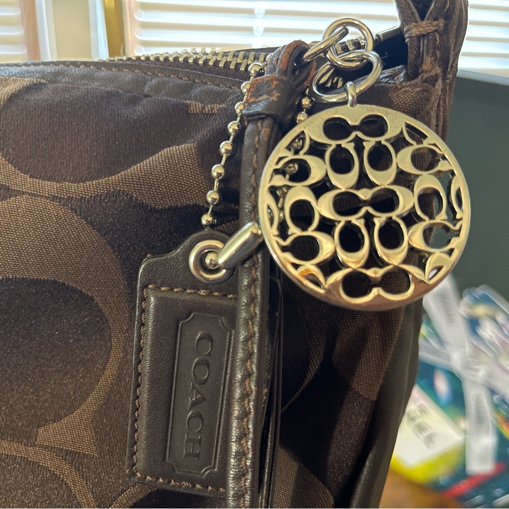 Coach Brown Signature Hobo Shoulder Bag with Scarf Accent - Picture 2 of 9
